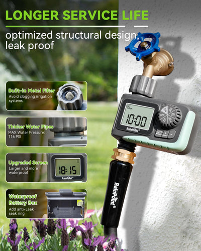 RAINPOINT soaker hose in garden demonstrating steady irrigation for healthy plants