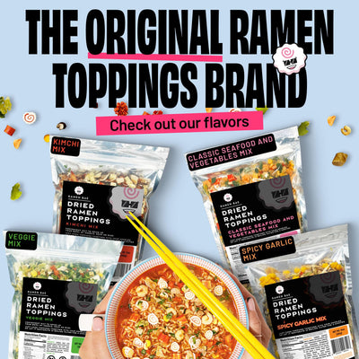 Ramen Bae detalle de proteínas vegetales y verduras deshidratadas nutritivas