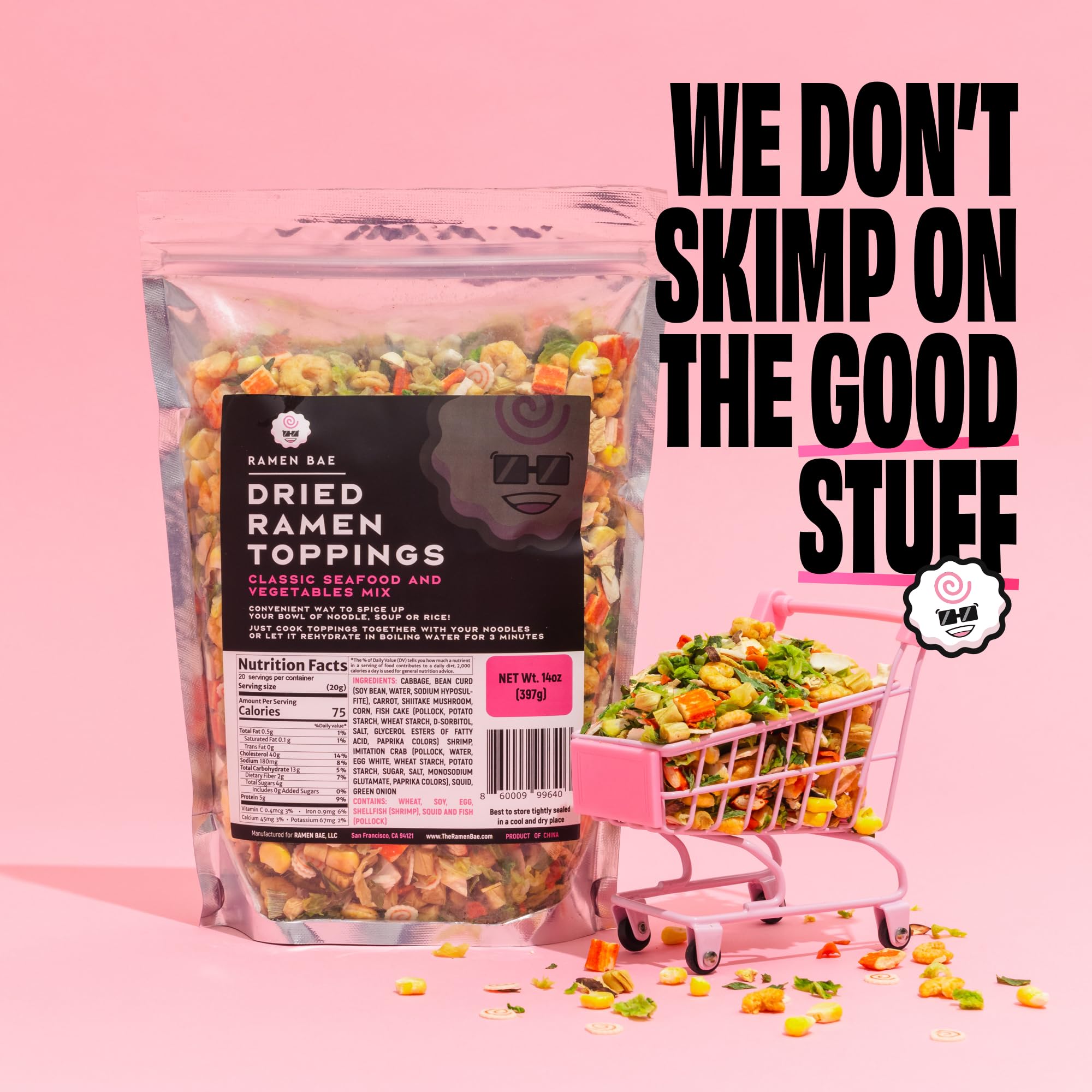 Ramen Bae piezas de calamar visibles para masticabilidad y variedad