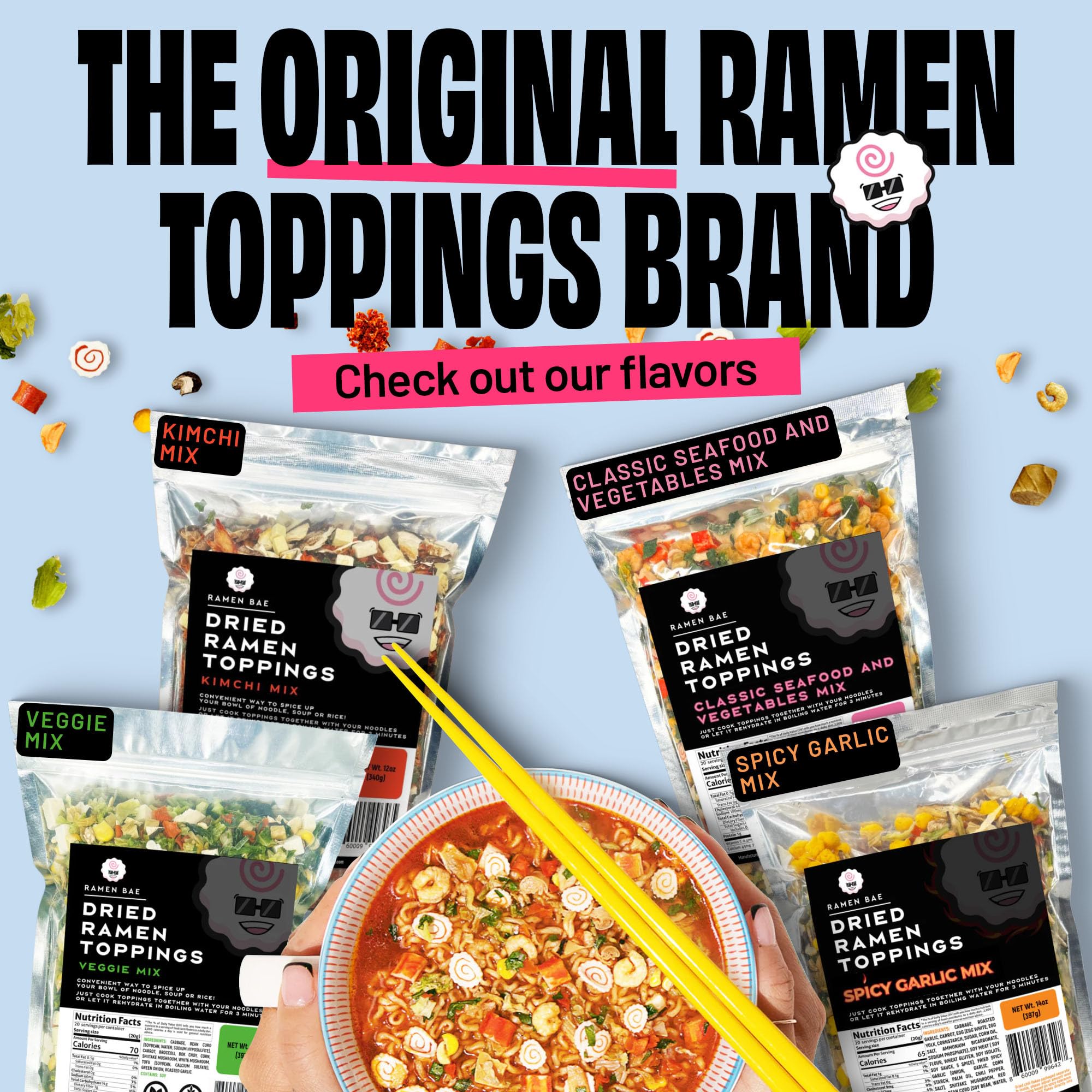 Ramen Bae verduras mezcladas que aportan color y frescura al plato