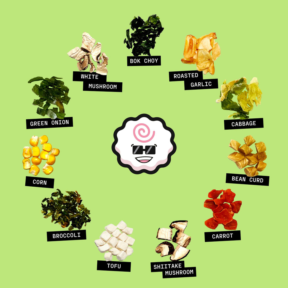 Ramen Bae primer plano de tofu y hongos que aporta textura y umami