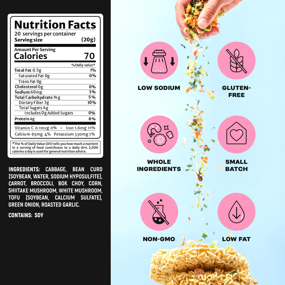 Ramen Bae ingredientes desplegados en mesa mostrando variedad vegetal