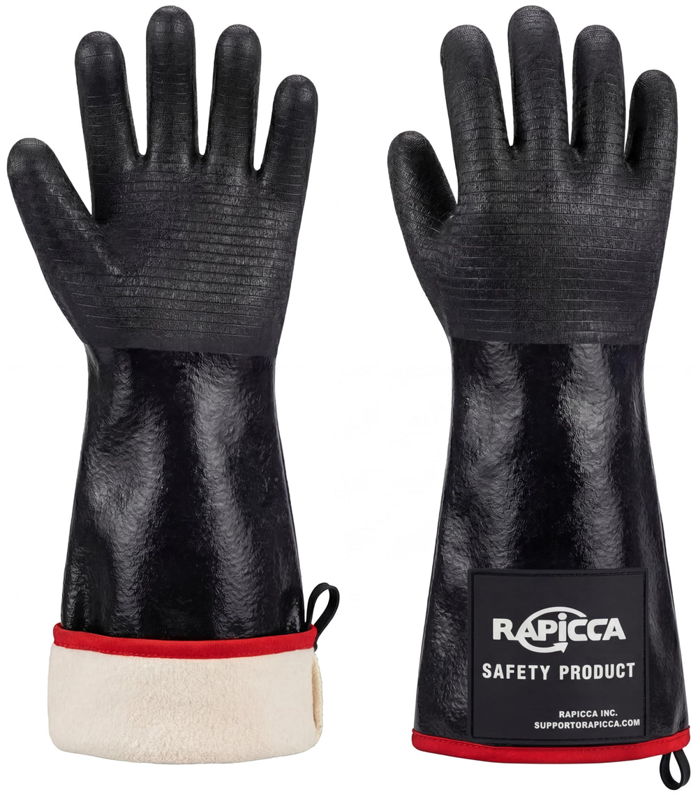 RAPICCA gloves front packaging showing size and features for safe grilling