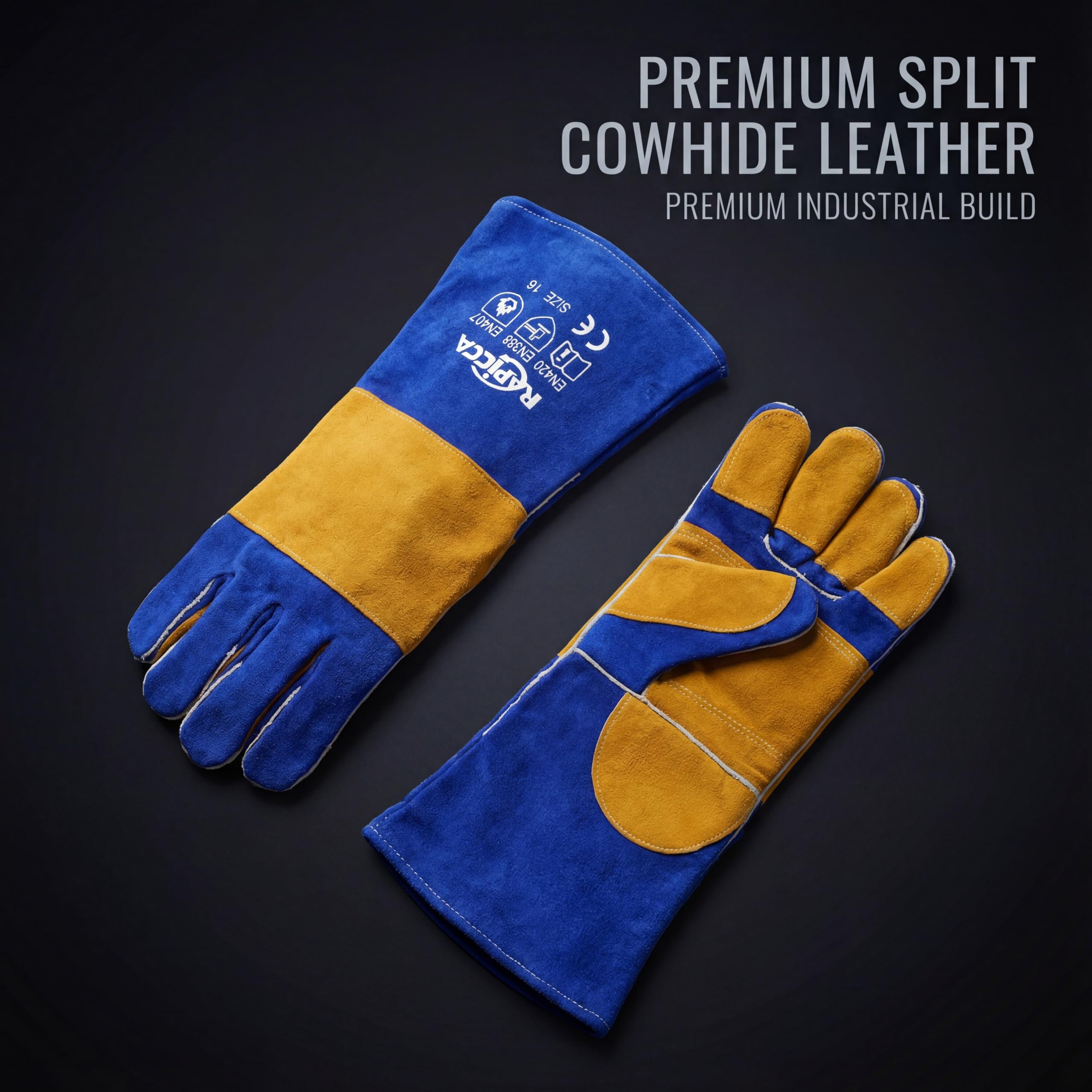 RAPICCA guantes junto a mano para comparar tamaño y cobertura extendida