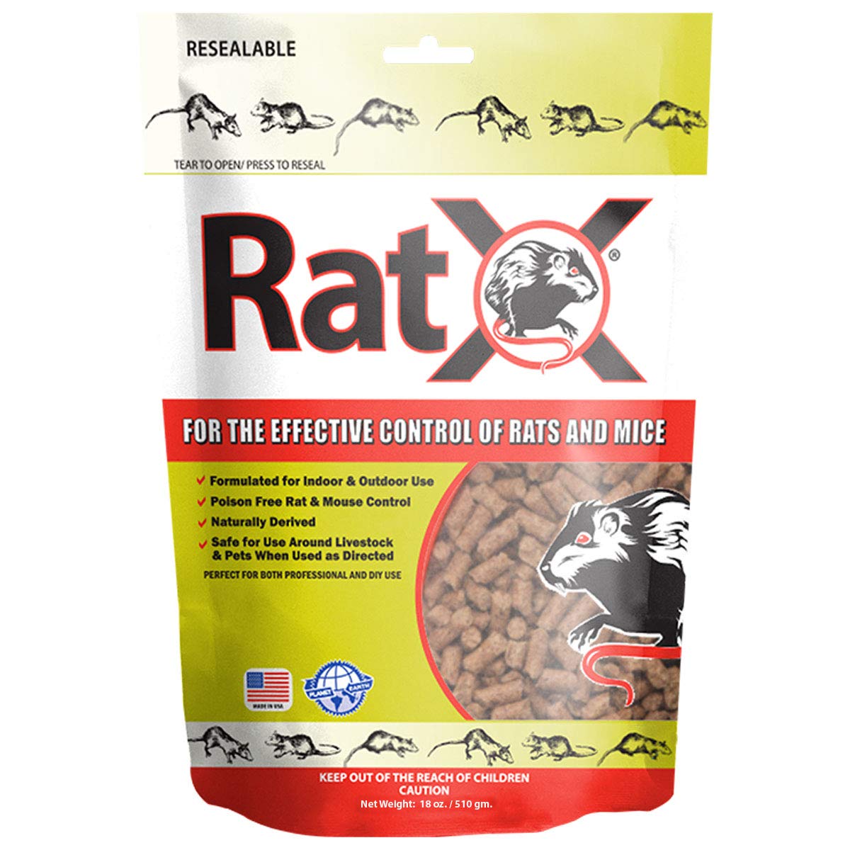 RatX paquete 18 oz frontal mostrando marca y formato seguro