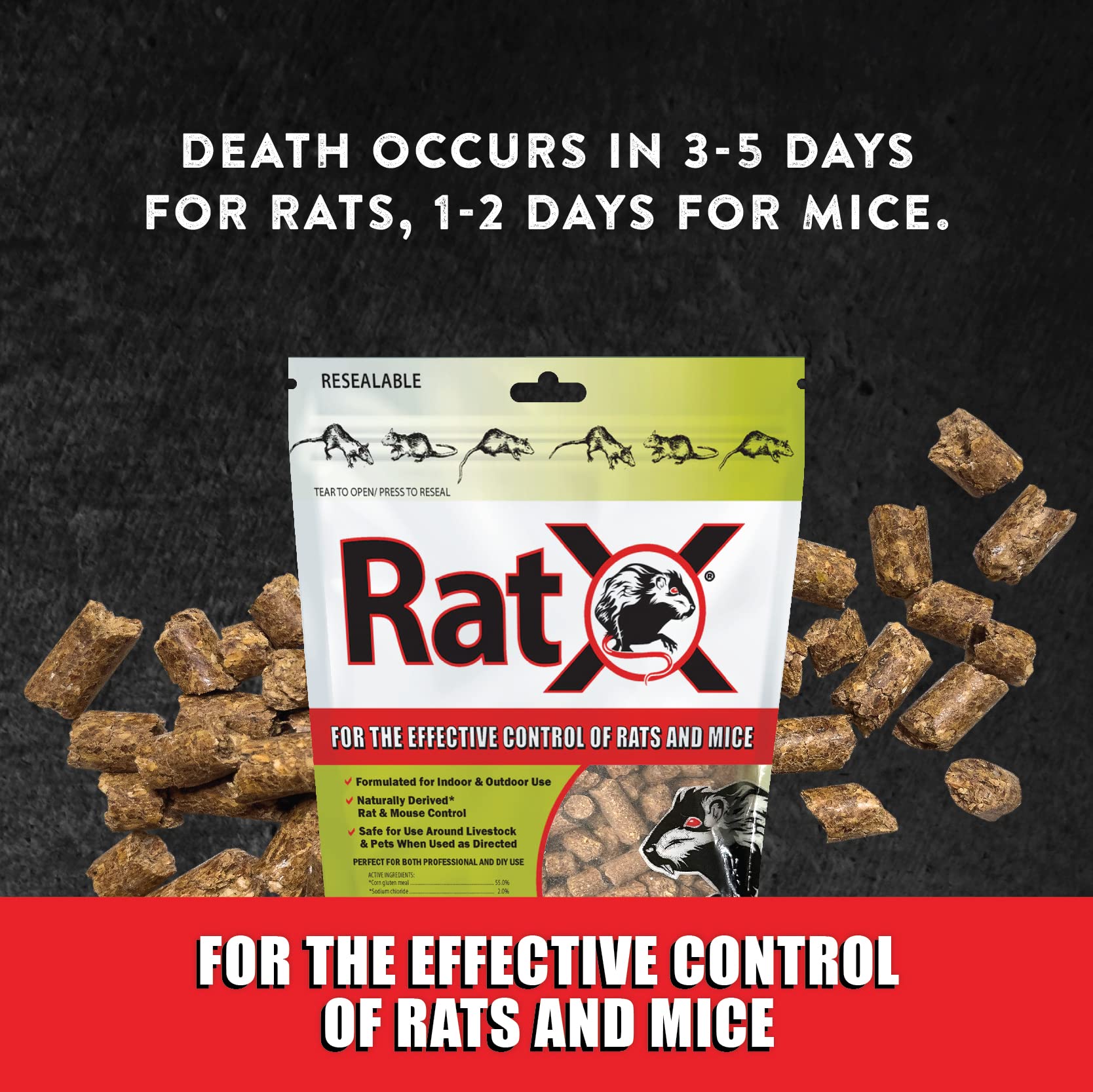 RatX detalle de textura de los pellets con apariencia natural