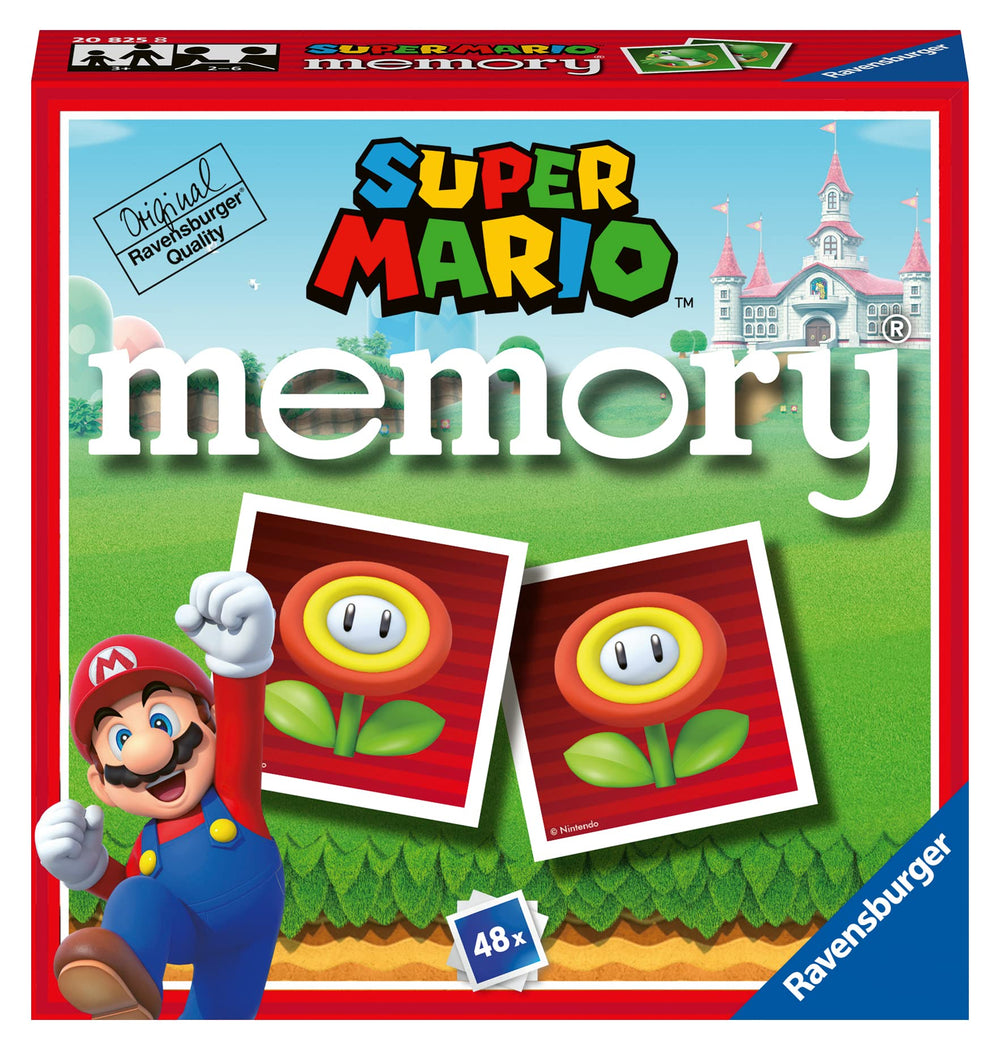 Ravensburger caja frontal Memory Super Mario mostrando diseño y portabilidad