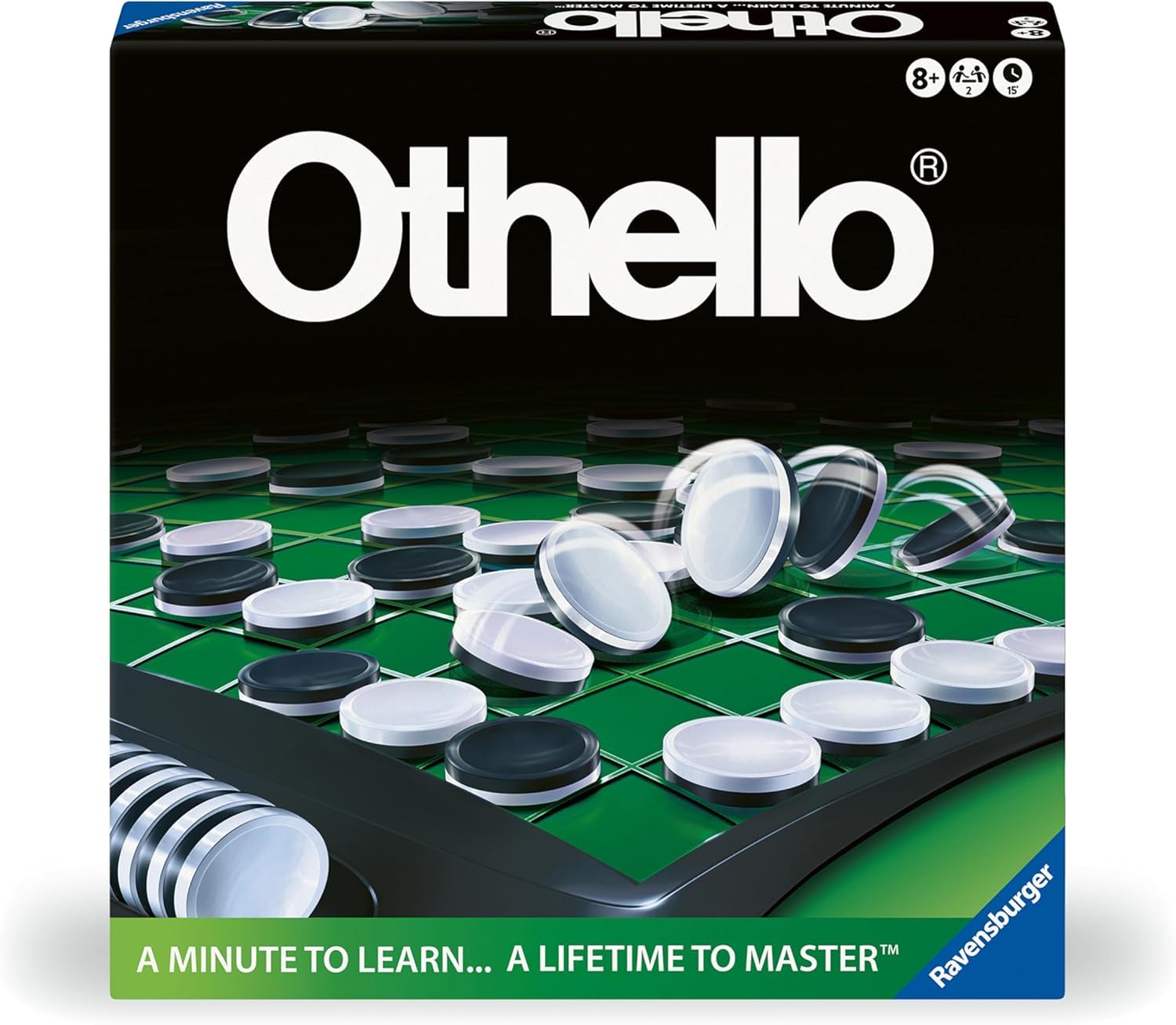 Ravensburger Othello empaque y piezas ordenadas mostrando todo el contenido incluido