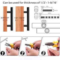 Ravinte handle placed next to ruler showing 5-inch length and 3-inch hole centers