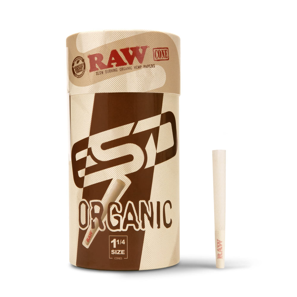 RAW cono frontal en envase que muestra protección y transporte