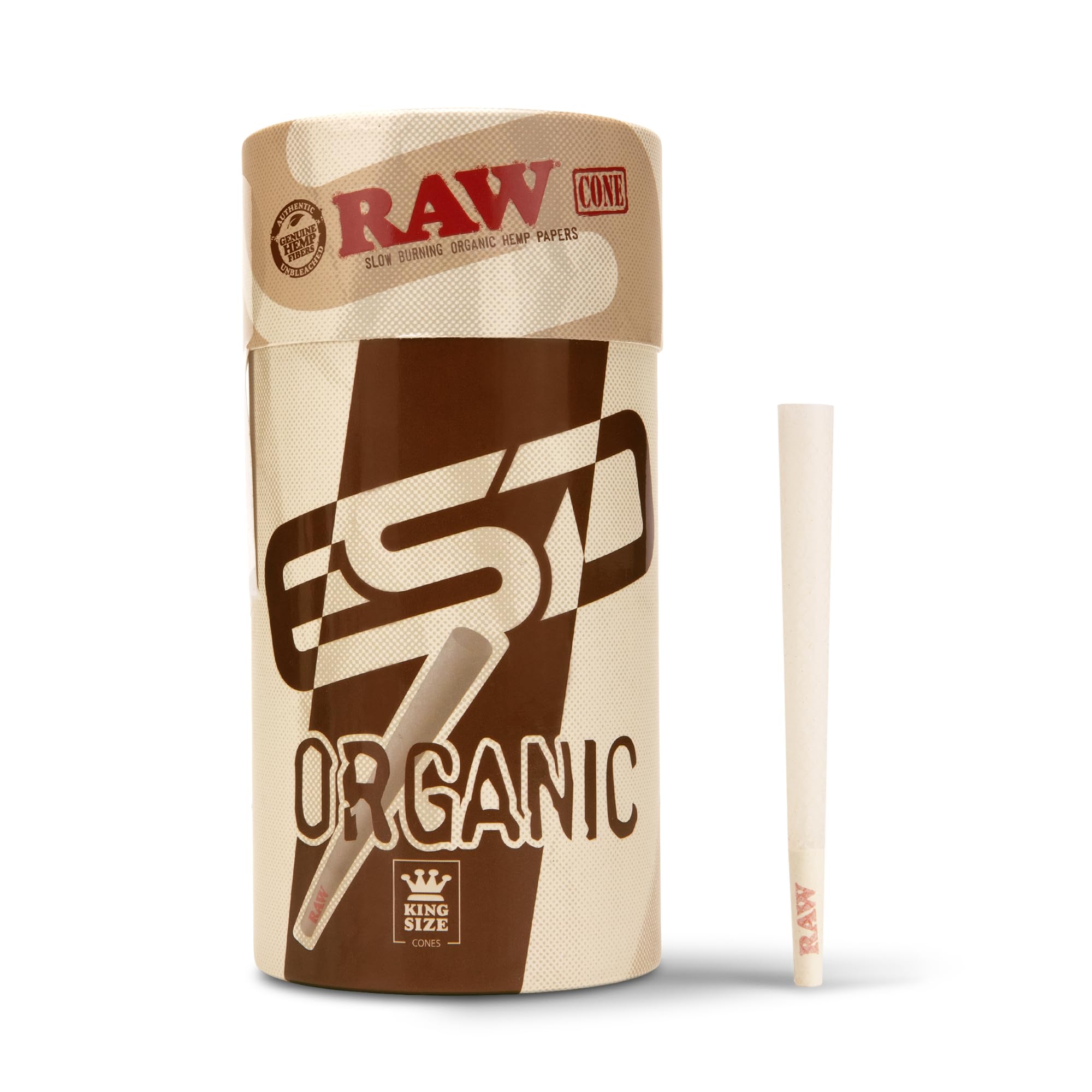 RAW conos organic king size paquete frontal mostrando 100 unidades y beneficios prácticos