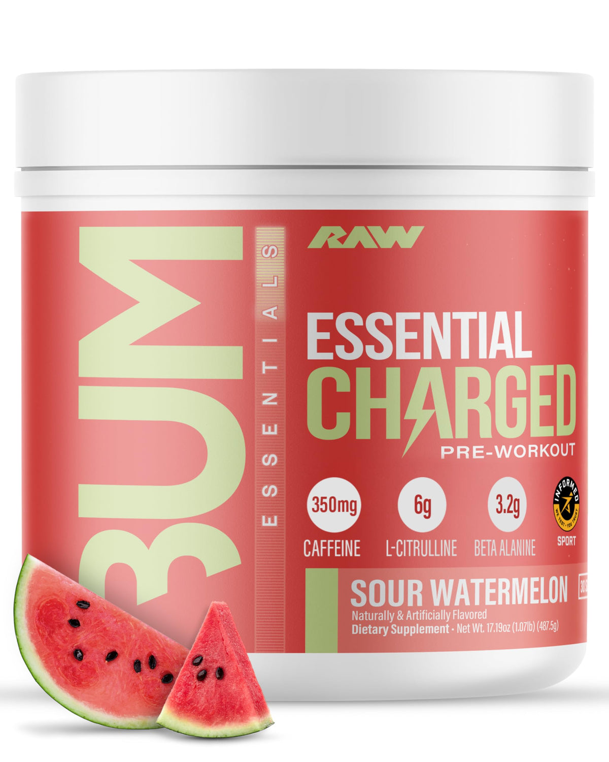 RAW envase frontal mostrando sabor y diseño, conveniente y claro