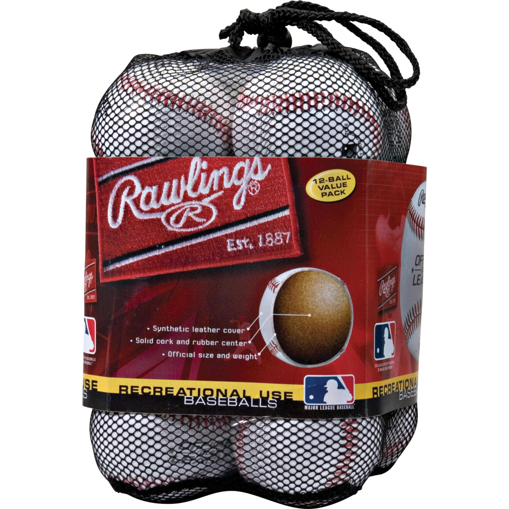 Rawlings front packaging showing 12 balls and bag, ideal for practice