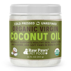 Raw Paws frasco frontal muestra aceite puro y etiqueta clara, hidratación natural