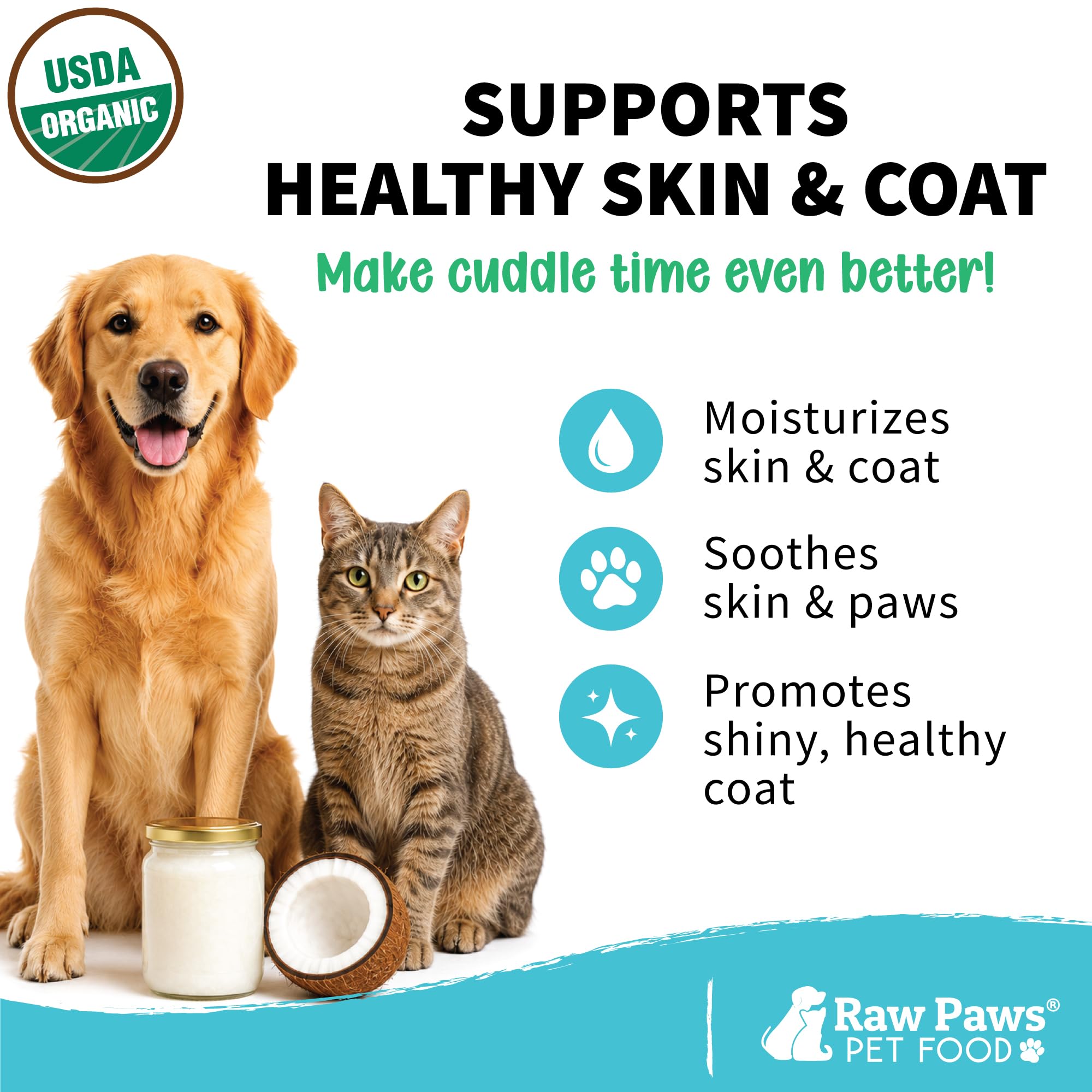 Raw Paws cuchara con aceite rico, textura fundente que facilita aplicación