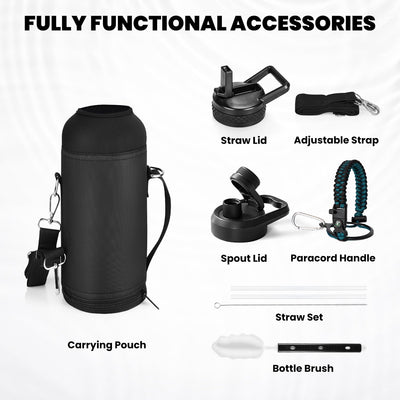RAYMYLO bottle clipped to backpack outdoors, portable hydration on the move