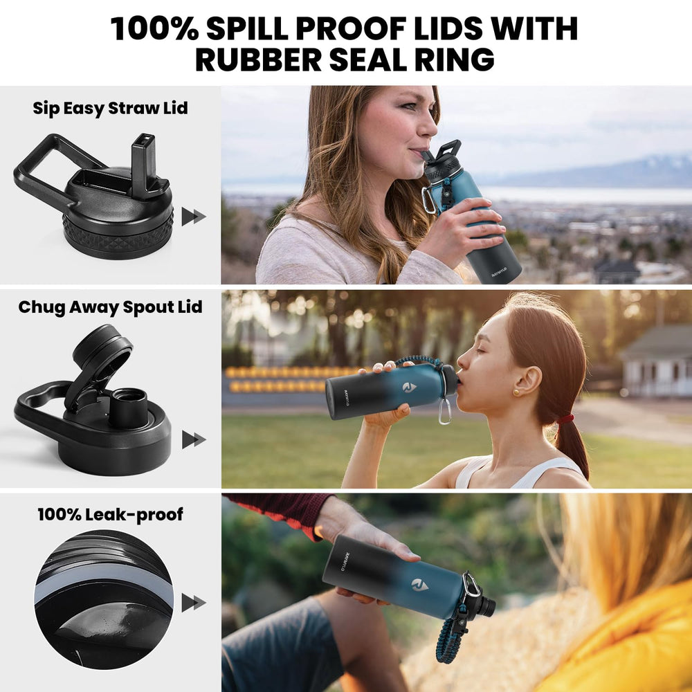 RAYMYLO straw lid being used hands-free for quick sipping during exercise