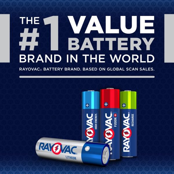 RAYOVAC envase abierto mostrando 24 unidades organizadas, suministro completo