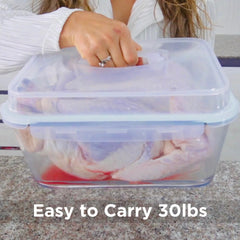 Razab close-up of four-sided locking lid and clips, secure airtight sealing benefit