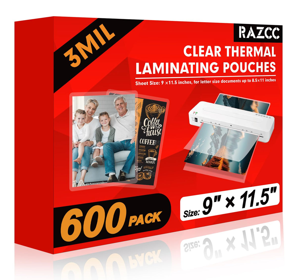 RAZCC funda laminada frontal mostrando acabado claro y profesional