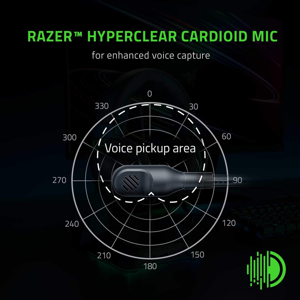 Razer BlackShark V2 X micrófono cardioide enfocado para voz nítida