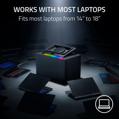 Razer cooling pad with laptop in use demonstrating cooler surface and performance
