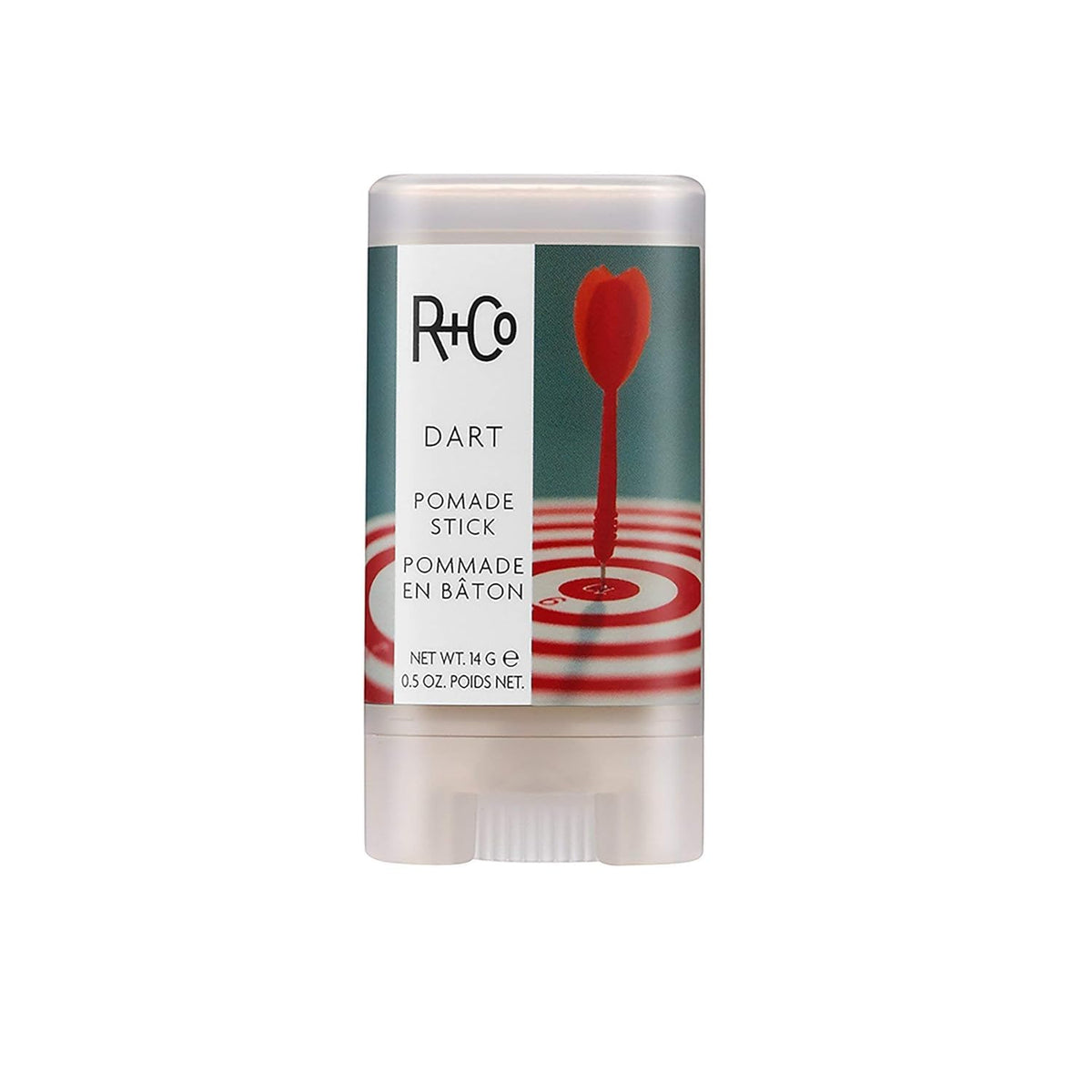 R+Co Dart stick frontal mostrando envase compacto y fácil de usar