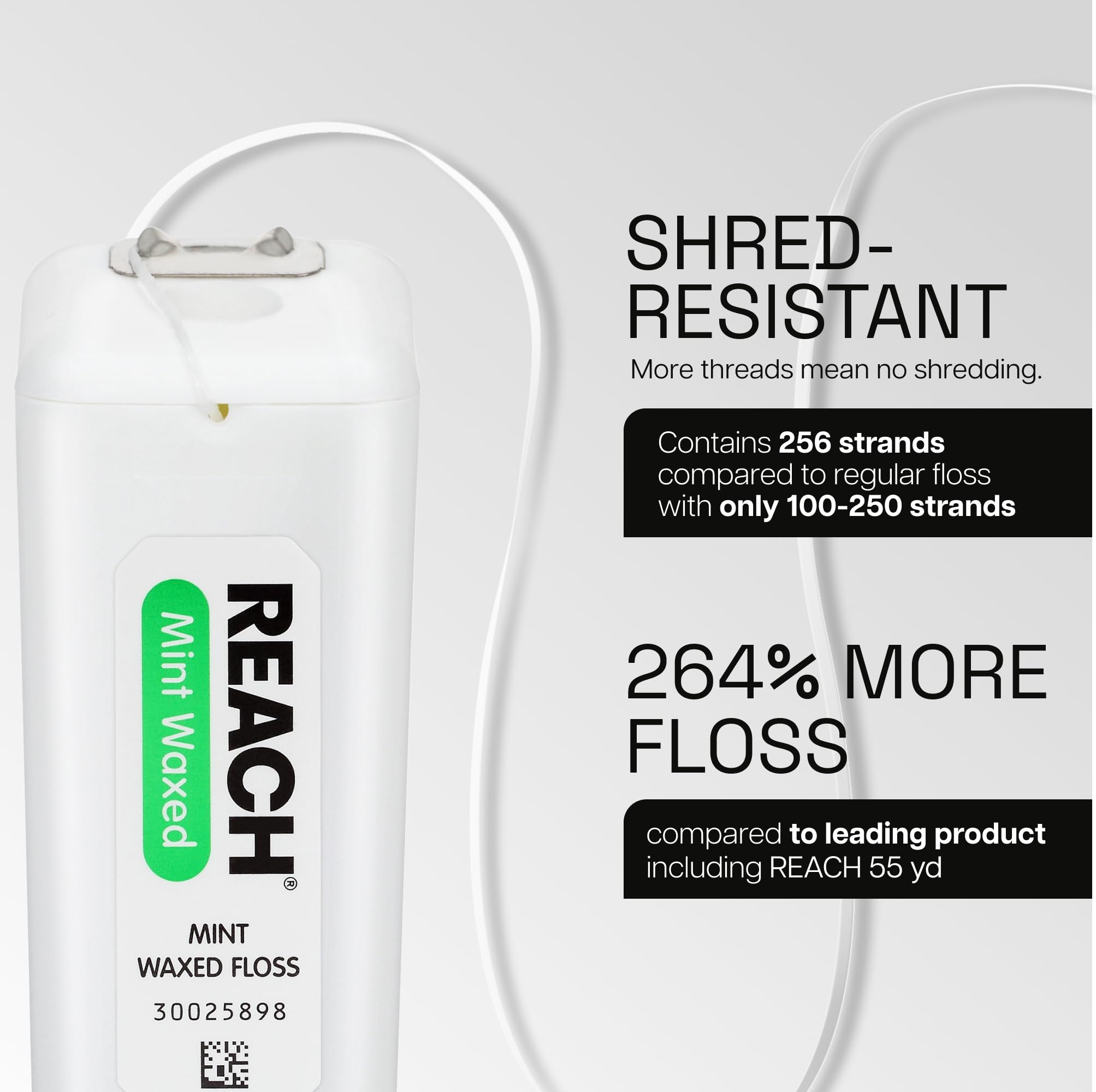 REACH demostración con dedos mostrando uso y limpieza entre dientes