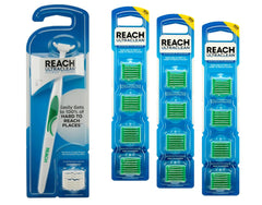 REACH frontal del kit mostrando el flosser y recambios para limpieza eficaz