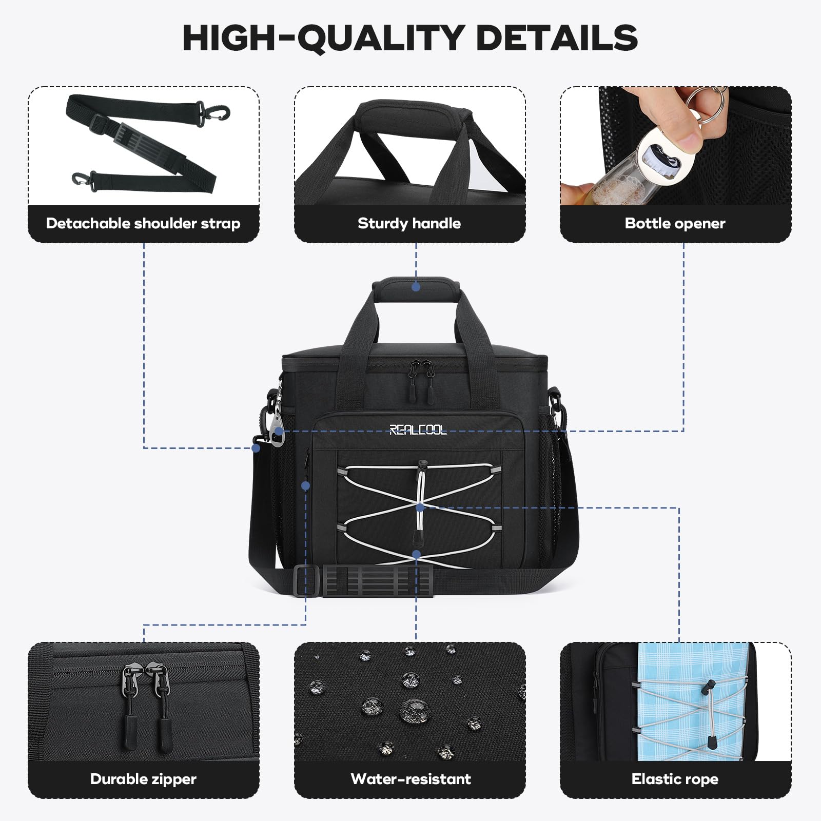 RealCool bolsillos exteriores frontales y laterales para organizar utensilios y snacks