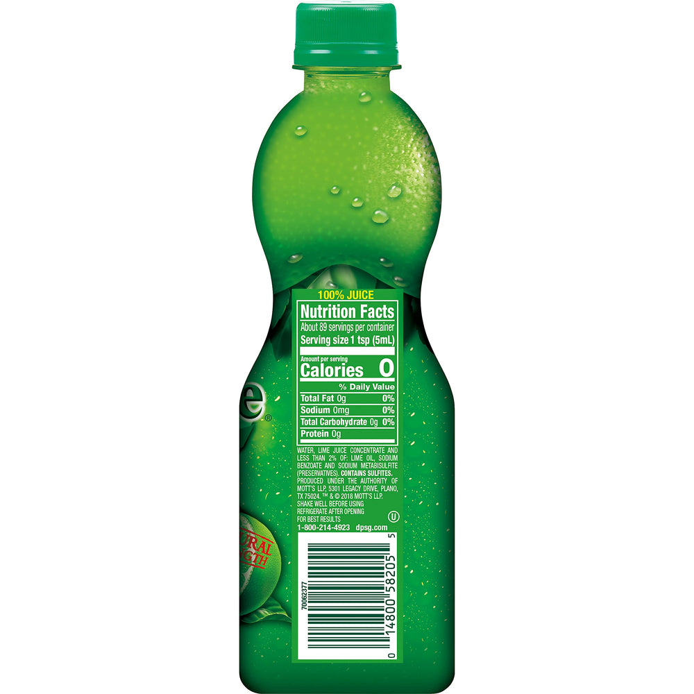 Realime bottle with fresh limes for scale showing space-saving pantry benefit