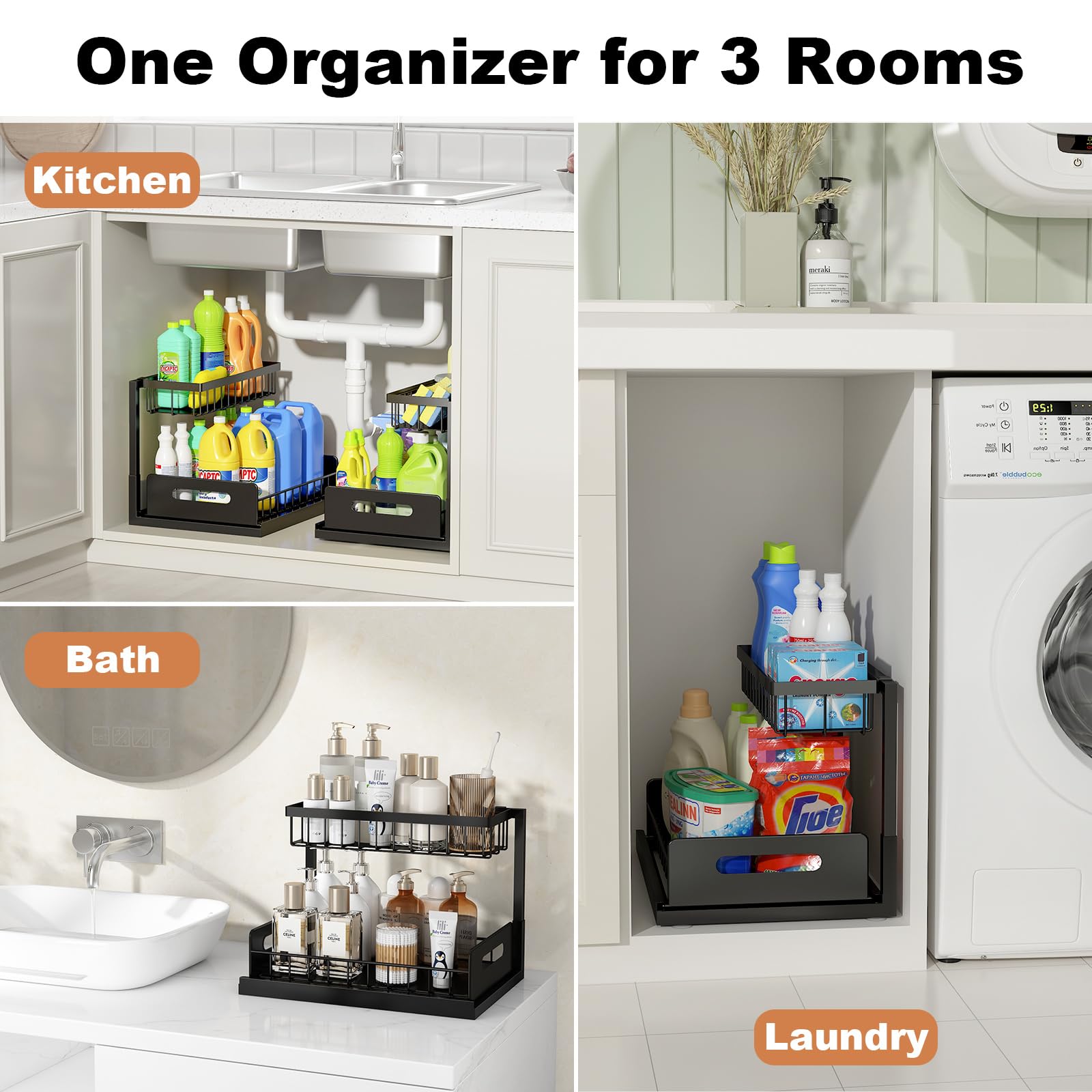 REALINN uso en baño mostrando organización de productos y ahorro de espacio