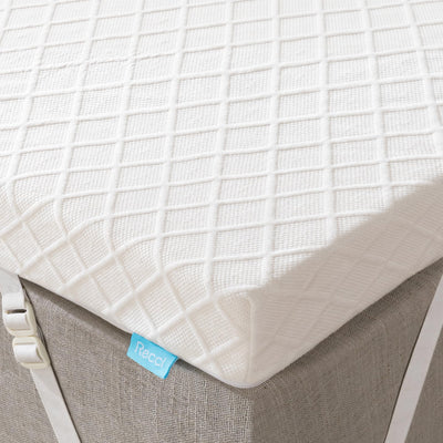 RECCI TwinXL topper front view showing clean fit and extra length for dorm beds