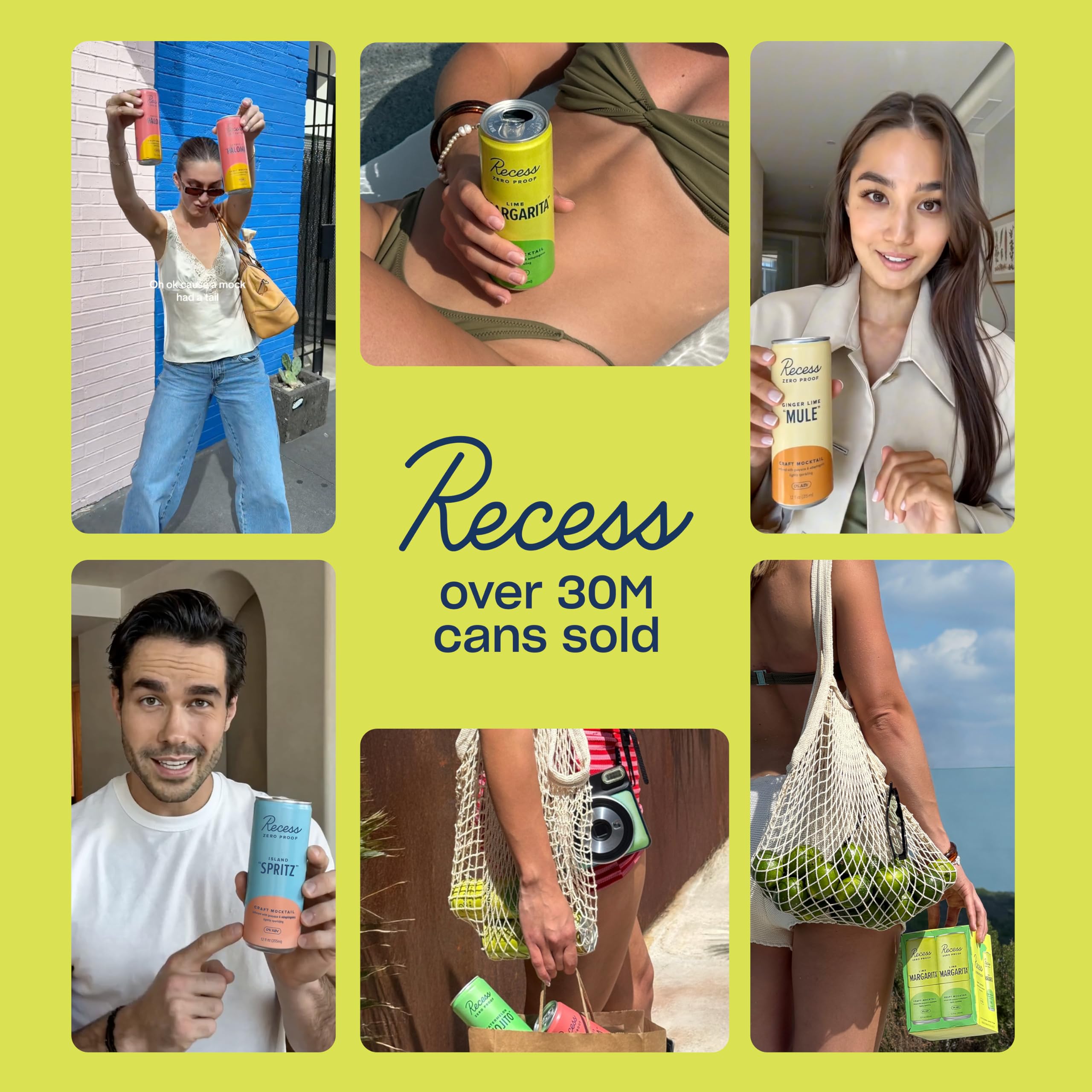 Detalle de la etiqueta Recess con ingredientes reales y bajo contenido de azúcar
