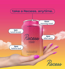 Recess being poured into glass showing clarity and ready-to-drink benefit