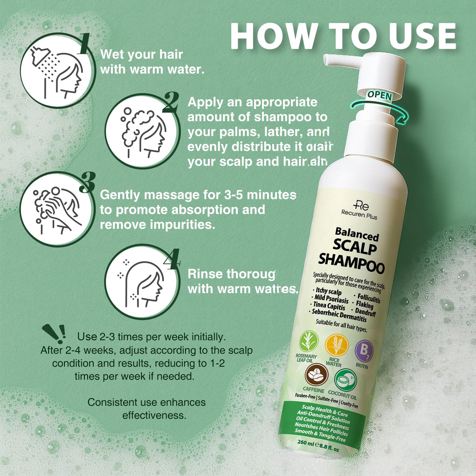 Recuren Plus junto a regla mostrando tamaño 8.8 fl.oz para referencia