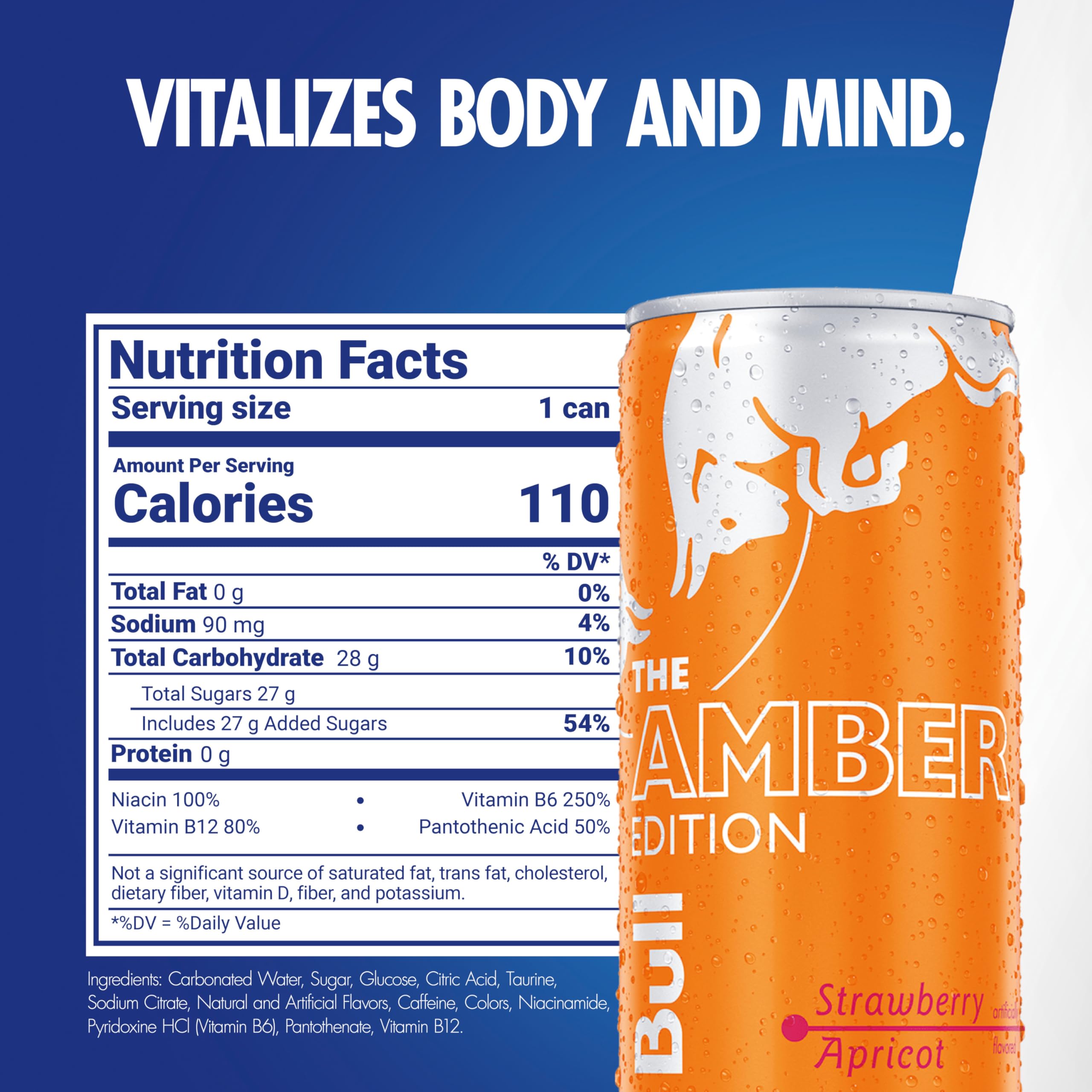 Red Bull Amber Edition textura burbujeante en vaso resaltando frescura