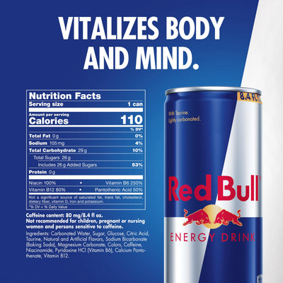 Red Bull can top with pull-tab open, ready-to-drink convenience on the go