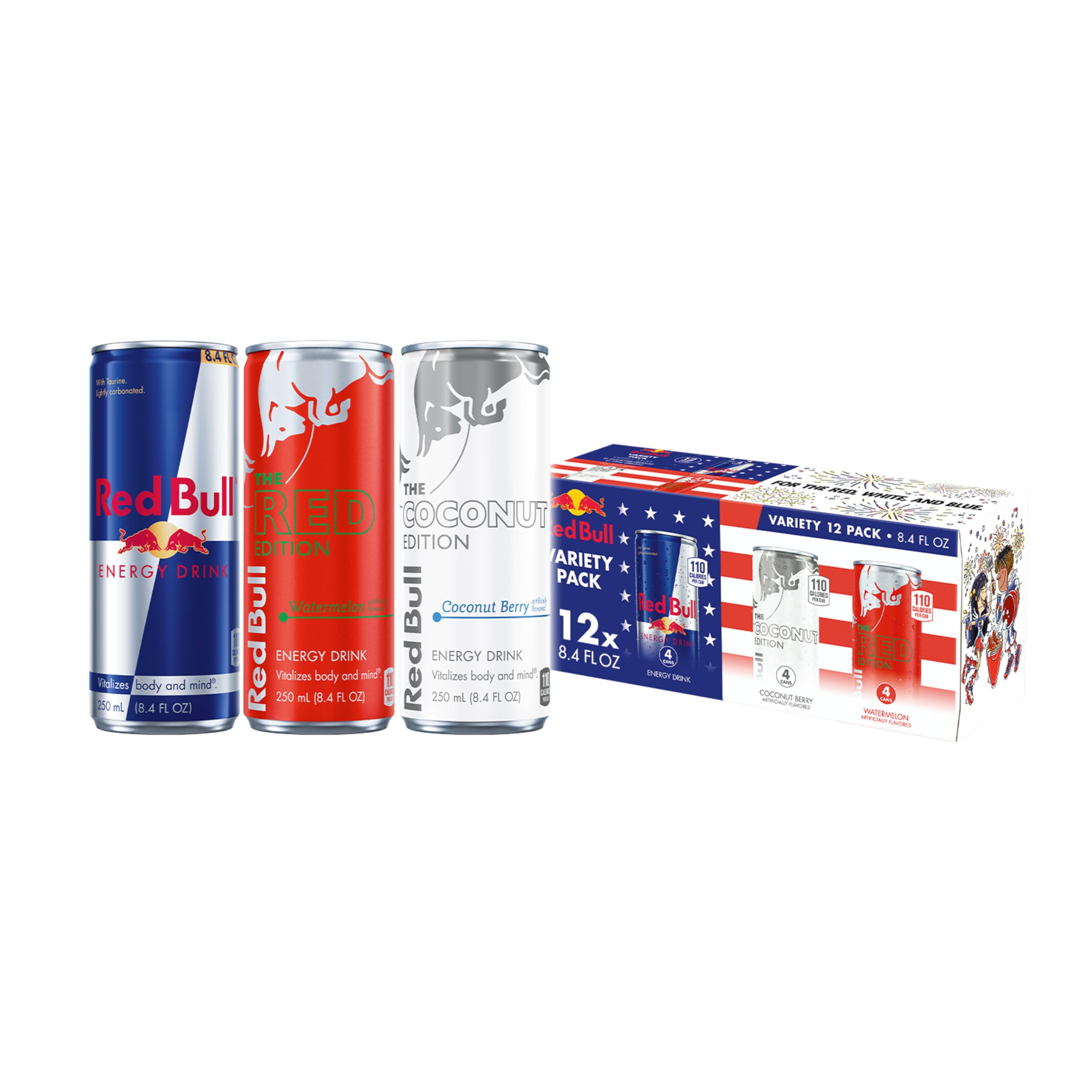Red Bull pack frontal mostrando ambas ediciones y fácil transporte