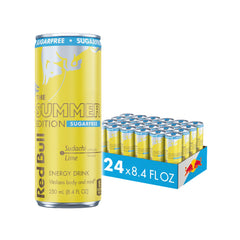Red Bull sugarfree Sudachi Lime front can showing refreshing citrus branding and portability