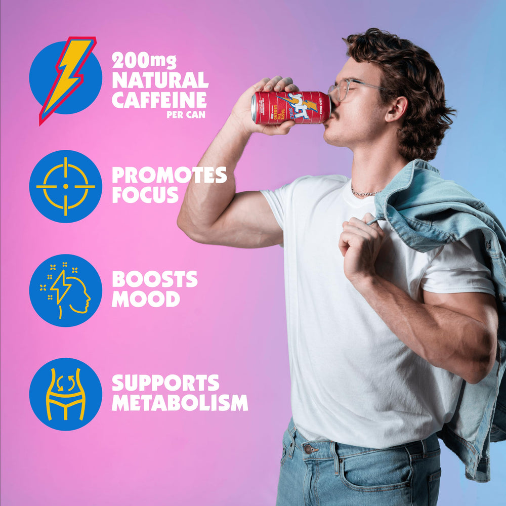 REDCON1 JOLT Cola lata en mano para mostrar tamaño y porción práctica