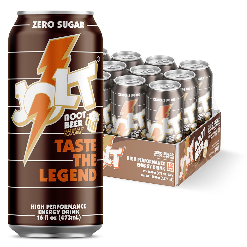 REDCON1 lata frontal JOLT Root Beer mostrando etiqueta y 200 mg de cafeína