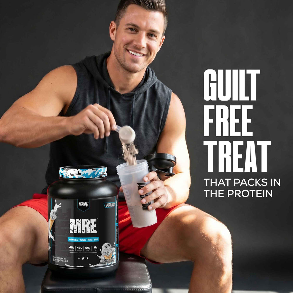 REDCON1 etiqueta nutricional MRE con datos de proteína y carbohidratos por porción