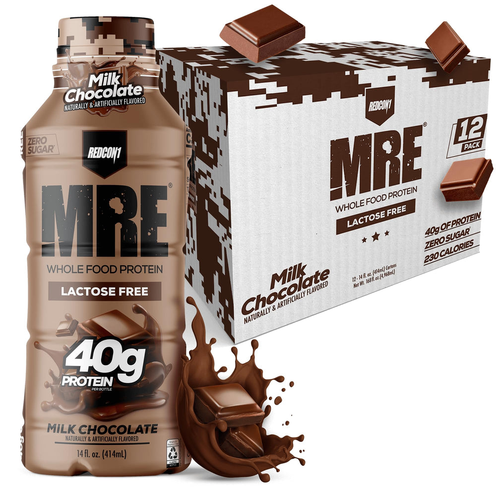 REDCON1 envase frontal MRE RTD milk chocolate mostrando etiqueta y beneficios