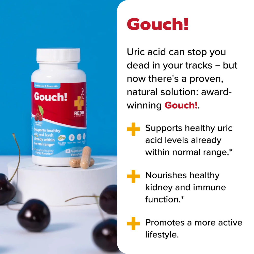 Redd Remedies Gouch! bote en mano para visualizar la escala y uso diario