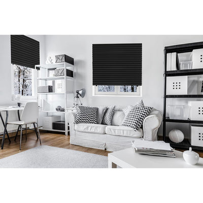 Redi Shade layered behind curtains illustrating added privacy and enhanced room darkening