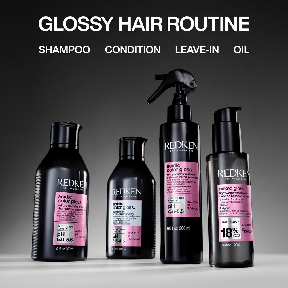 Redken champú Acidic Color Gloss comparativa antes y después del brillo mejorado