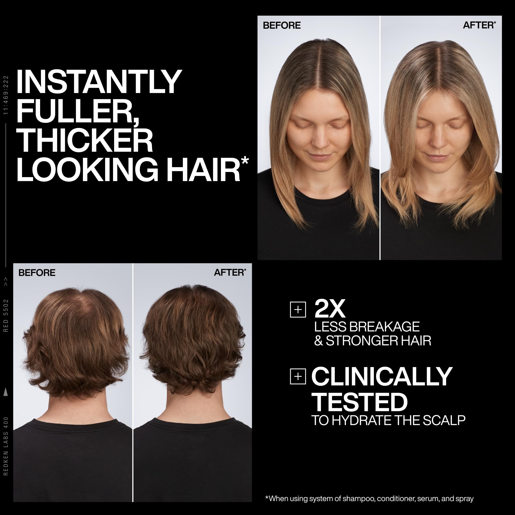 Redken Acidic Grow Full etiqueta con información del Complejo Densificante