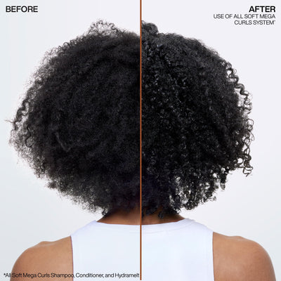 Side-by-side hair before and after using Redken showing reduced frizz and softness