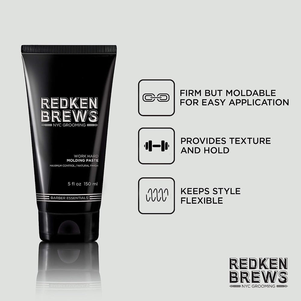 Redken Brews tamaño en mano para apreciar proporción y control